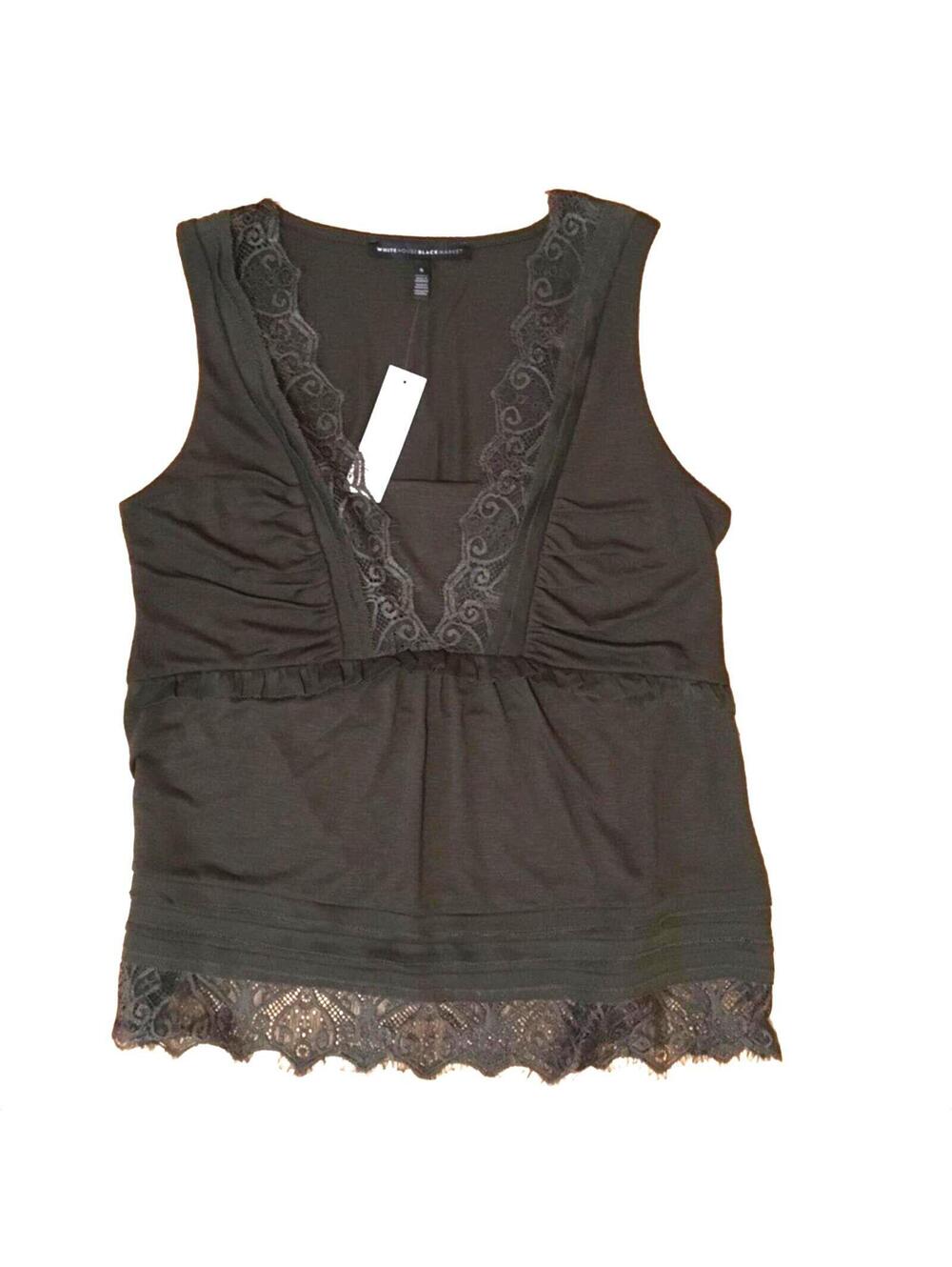 NWT White House Sergeant Green Market Black Lace-Trim V-Neck Tank